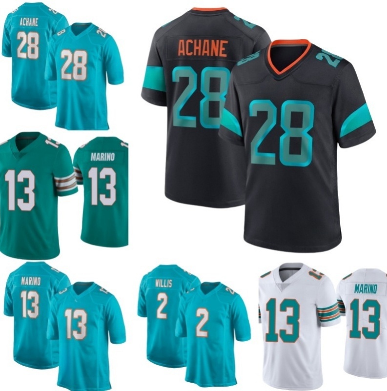 High Quality Football Jerseys 2026 Malik Willis 28 Devon Achane Football 13 Dan Marino Berrios WillisKacmarek Rodriguez Taaffe Wood Jersey