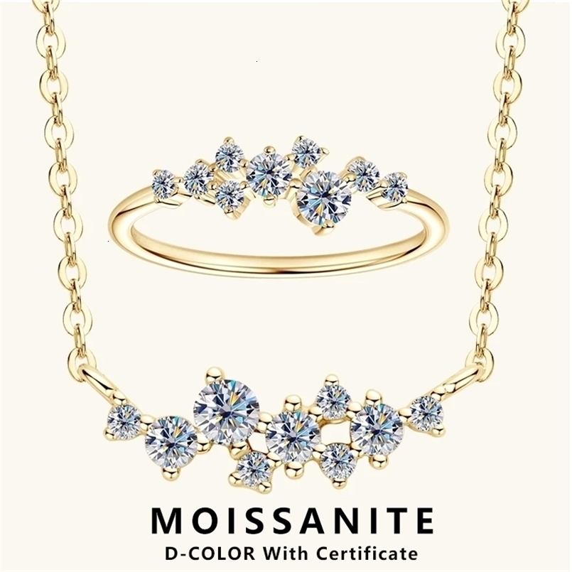 Lnngy Diamond Necklace Ring 925 Sterling Silver Cluster Pendant Jewelry Set For Women Laides Engagement Rings Gift 260831