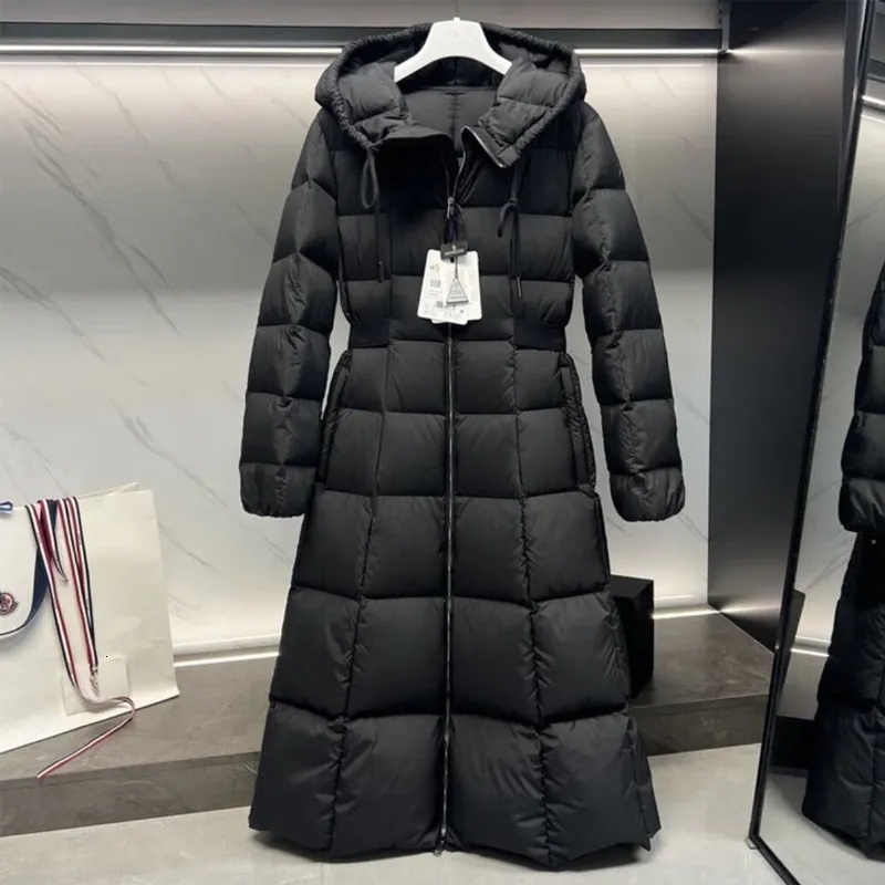 Women Long Hooded Puffer Coat Winter Thick Warm Belted Waist Full Zip Down Coat Ladies Outdoor Windproof Long Padded Jacket