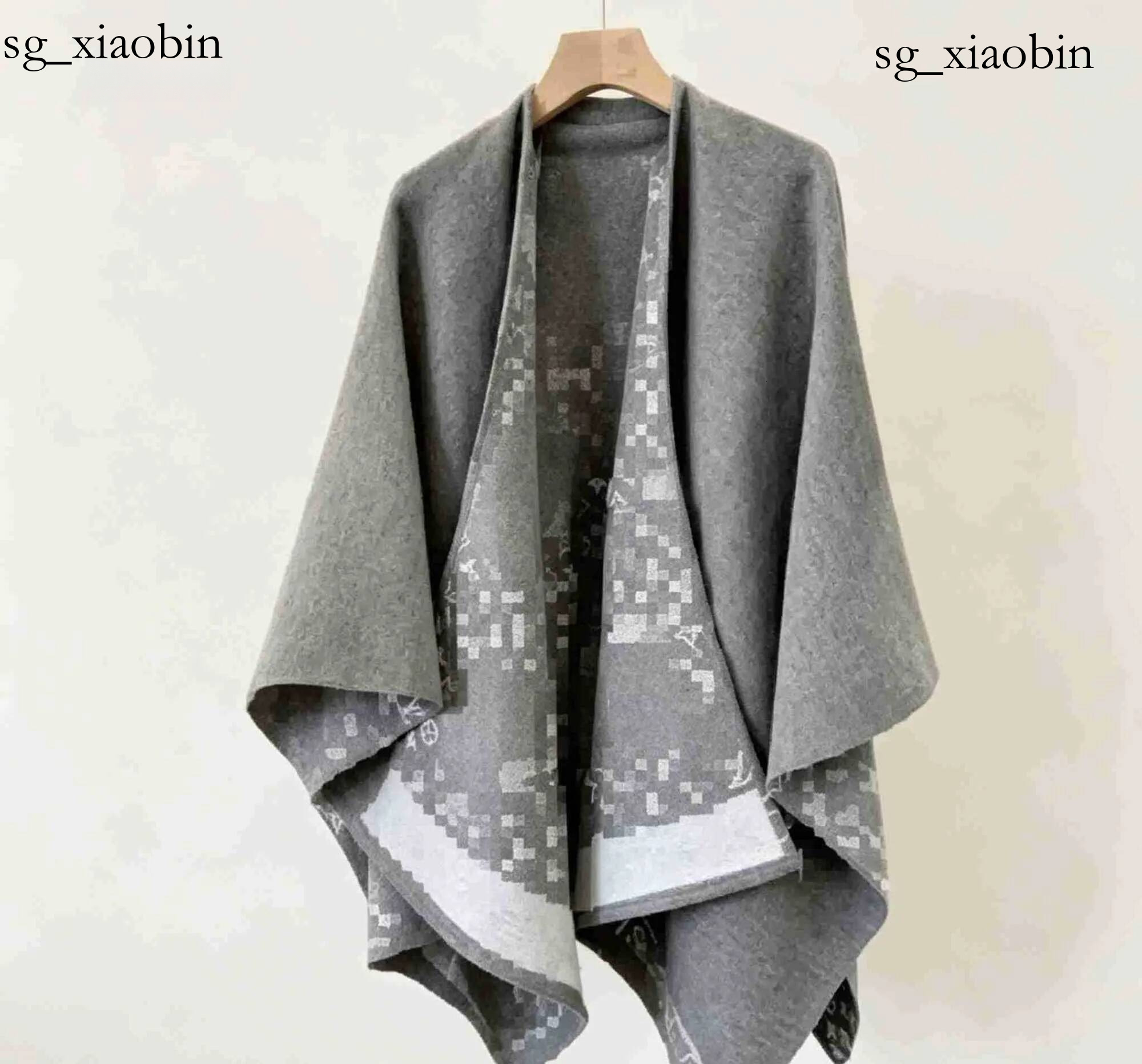 Reversible Faux Cashmere Cape Shawl Women Monogram Print Double Sided Warm Poncho Wrap Fashion Loose Open Front Outerwear for Autumn Winter Hot