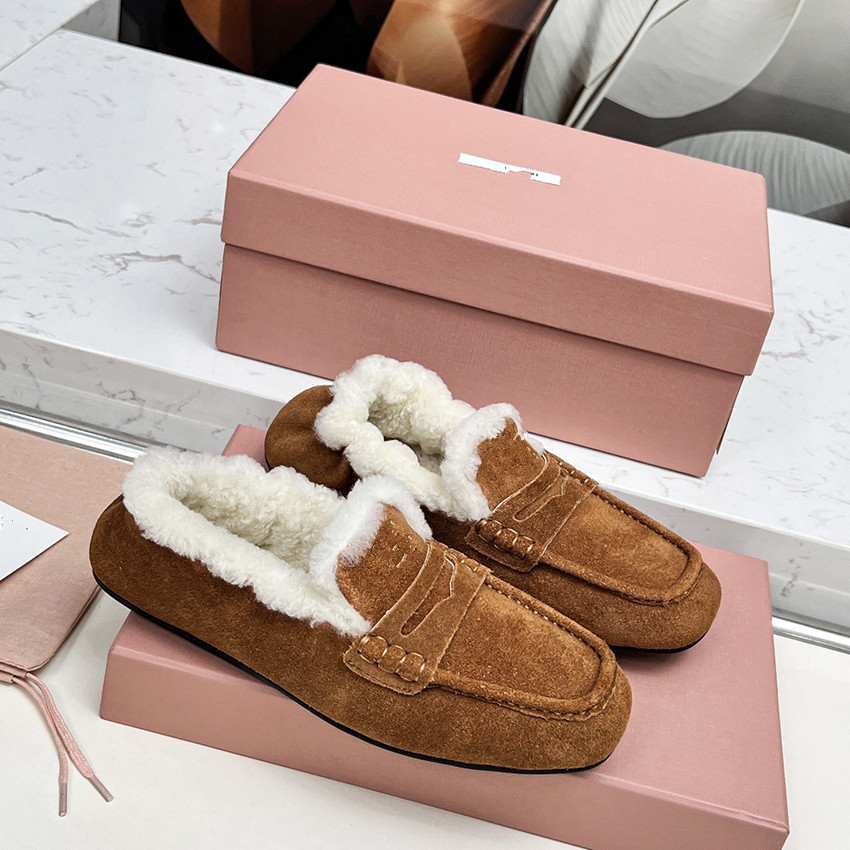 Shearling Designer Luxury Shoe Ladies Moccasin Loafer Suede Boat Flat Lace Up Winter Warm Plush Teddy Slip On Casual Driving Brown Indoor Outdoor Ev