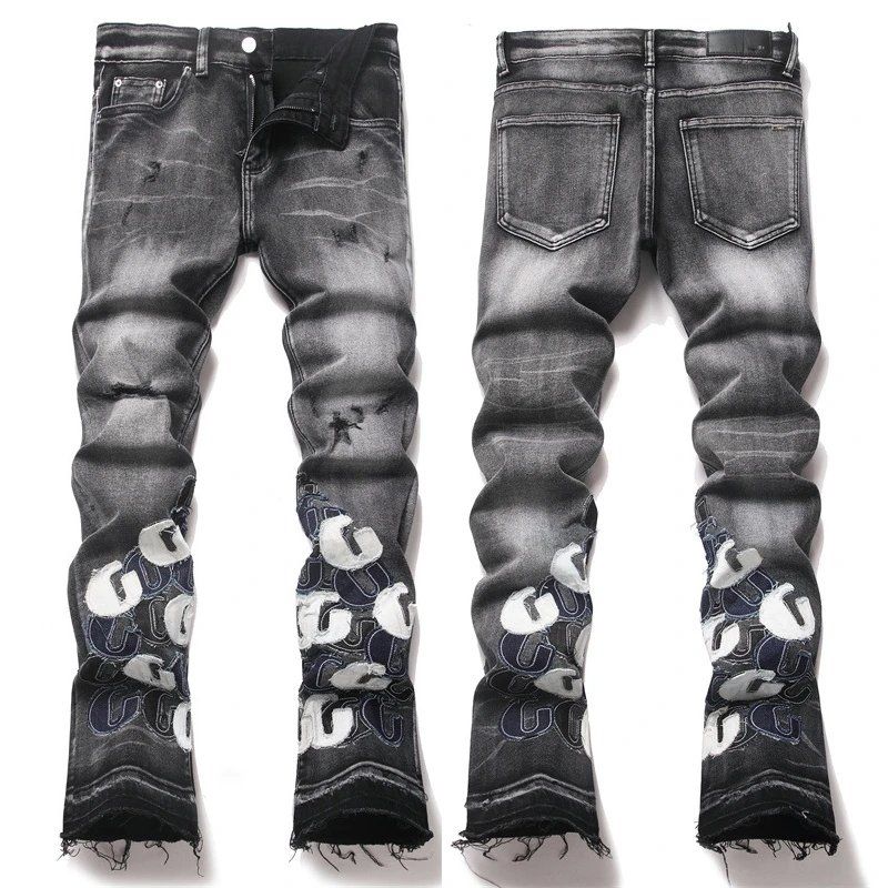 2026 NEW AMR Jeans for mens pants mens designer jeans mens jeans slim fit elastic embroidery loose long pants hip hop trousers designer jeans 5A