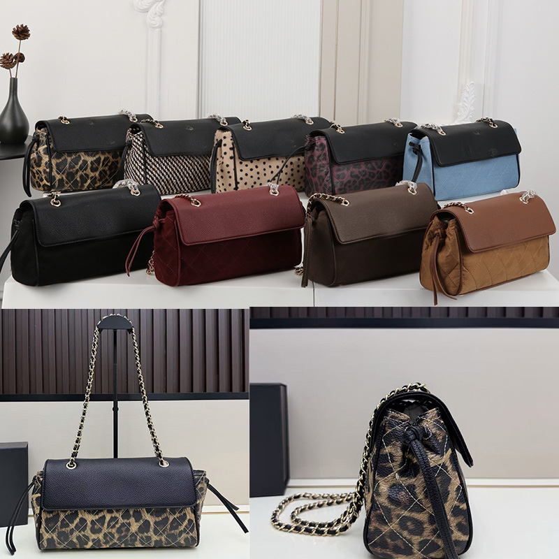 Suede designer shoulder bags Women Retro Two tone Quilted Chain Flap Handbag Vintage leopard high quality crossbody purses 9 colors