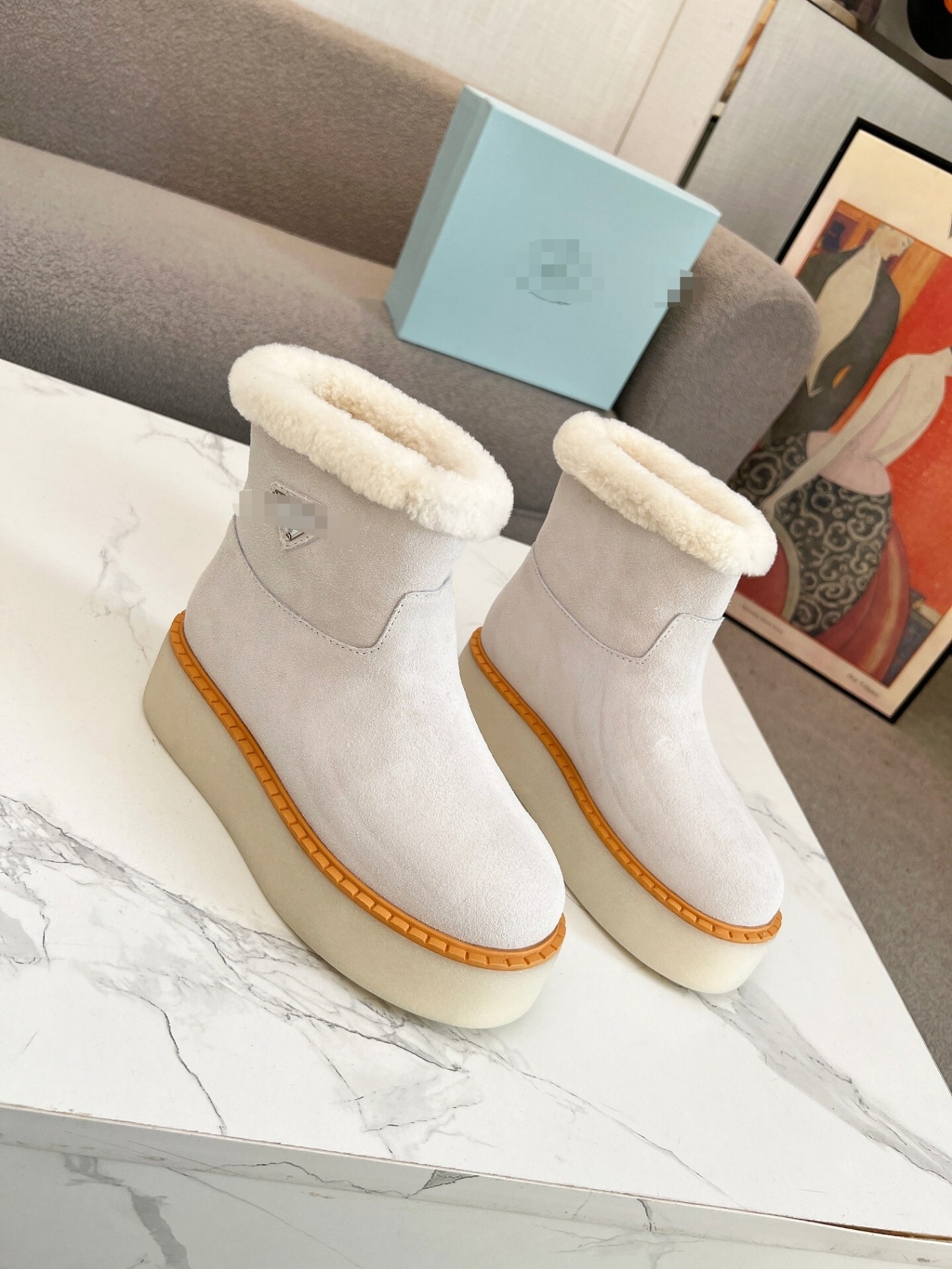 Platform Boots Designer Luxury Shoe Women Shearling Lined Suede Ankle Winter Cozy Snow Chunky Fur Casual Streetwear Apricot Hiking Nonslip Rubber Tr