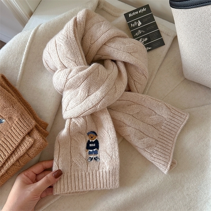 100% Women Wool Scarf Little Bear Shawl Winter Warm Soft Knitting Fashion Bandana Lady Tassel Blanket Scarves 260831