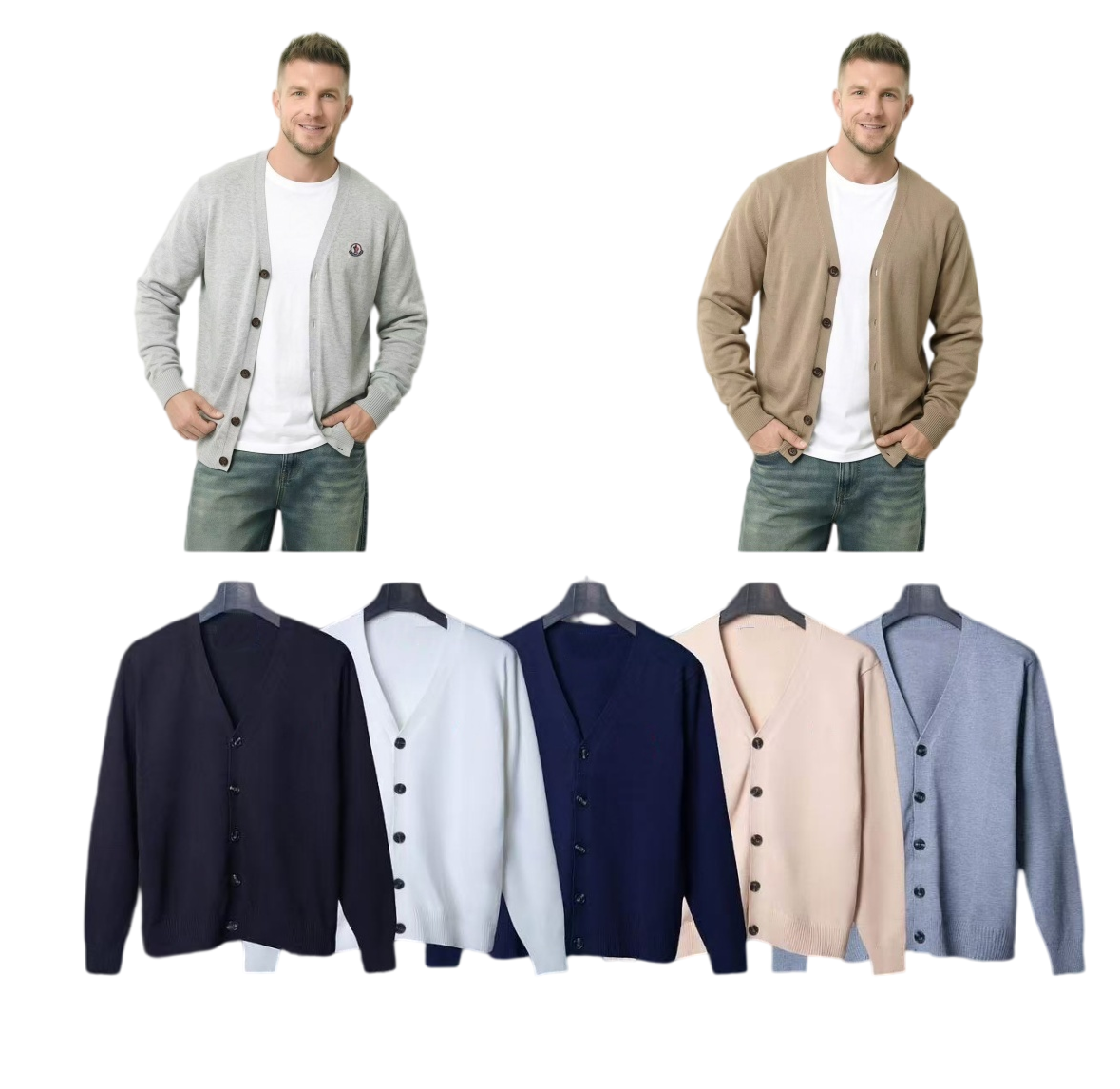Mon Logo Designer Men's daily Formal Casual V-neck Cardigan Sweaters Soft Warm Knitted Thin Jacket Youth Teenager Juniors Boys Autumn Winter Ov