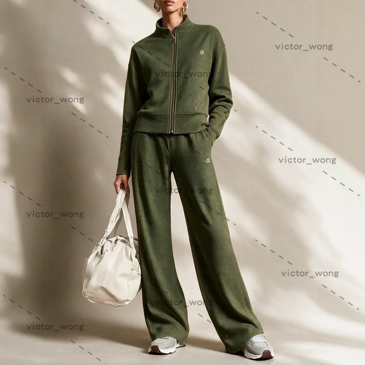 1891 Women 2 Piece Tracksuit Outfit Full Zip Stand Collar Cropped Jacket And High Waist Wide Leg Pants Soft Casual Workout Set For Daily Travel