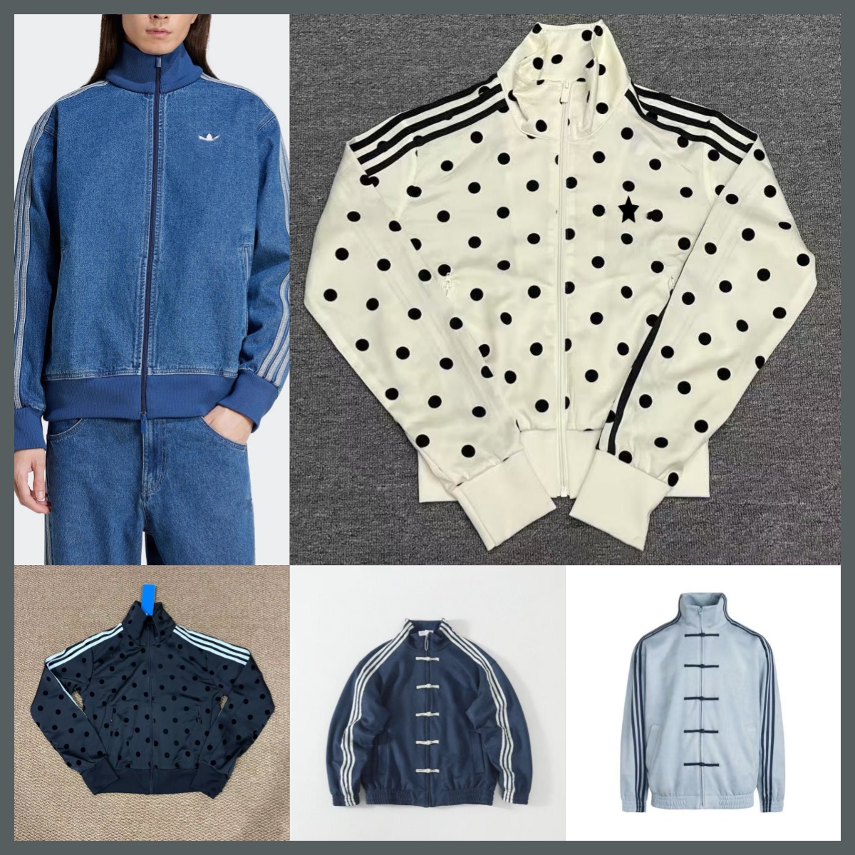 Women Polka Dot Striped Jacket Pants Retro Chinese Style Stand Collar Casual Men Loose Streetwear Outerwear
