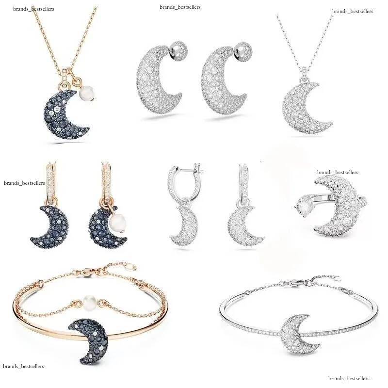 luxury shining moon star designer pendant necklace earrings bracelet ring jewelry austria crystal pearl retro vintage stars bangle choker necklaces