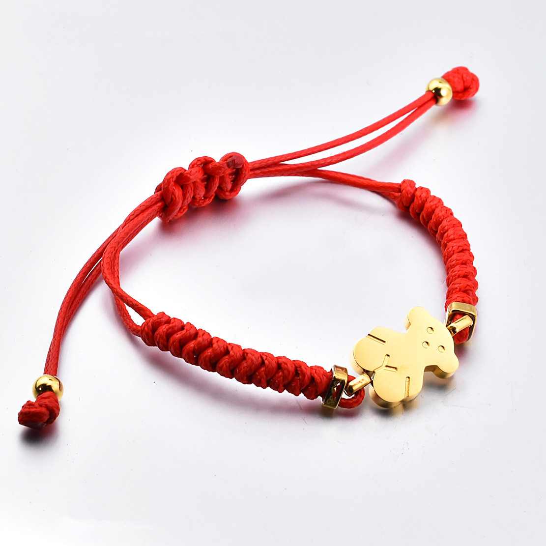 Hot Sale Fashion Women Men Silver Gold Stainless Steel Punk Span Bear Cartoon Animal Black Red Brown Weave Rope Color Drop Oil Bracelets Jewelry Pul