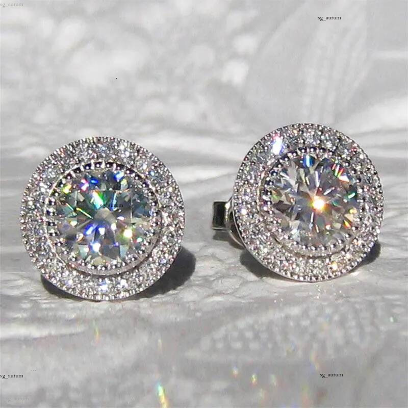 Boucles d'oreilles rondes en zircone cubique de luxe pour femmes et hommes, plaqué argent véritable 18 carats, cristal CZ étincelant, imitation d