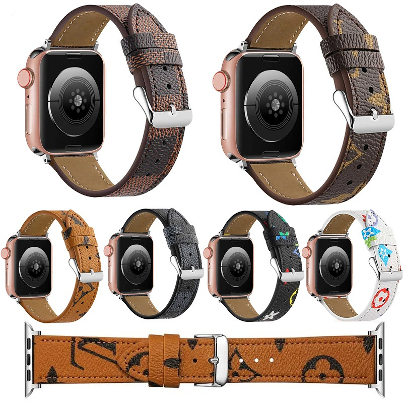 AA Luxury Apple Watch Ultra 4 3 2 Series 12 11 10 9 Band 38 40 41 42 44 45 46 49 mm Flower Leather Watchs Strap Wristband For Iwatch 9 8 7 6 5 4 SE