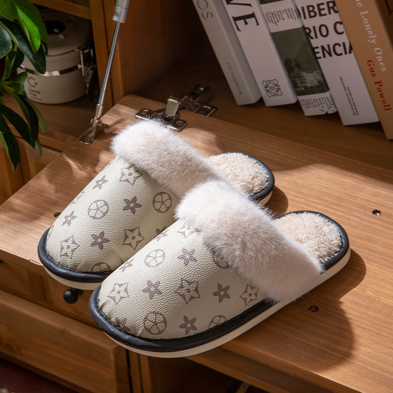 Pantoufles de luxe d'hiver pour femmes, pantoufles plates et pelucheuses, chaussures d'intérieur en coton doublées de polaire à isolation thermiq