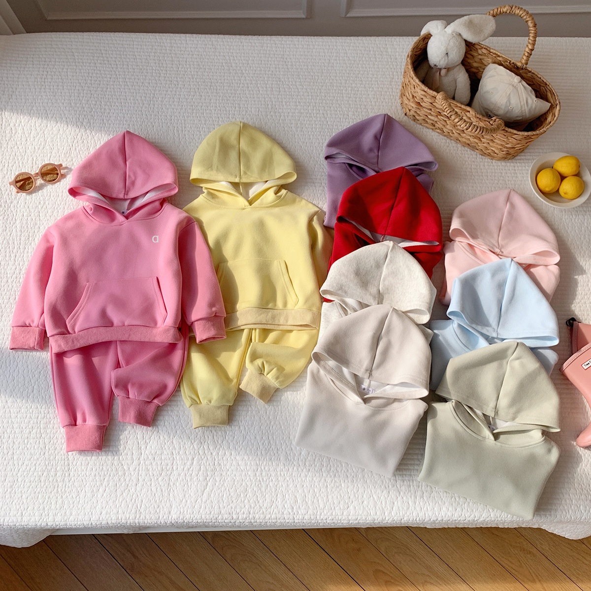 A2882 Pull à capuche ample à manches longues pour enfants, couleur unie argentée 3D, sweat à capuche de Yoga ou pantalon de Sport décontracté de