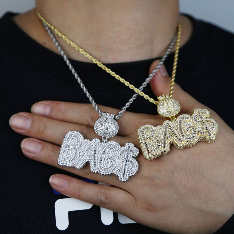 New European and American ins style BAG Moissanite 925 silver chain cross-border supply, zircon-inlaid hip-hop jewelry necklace