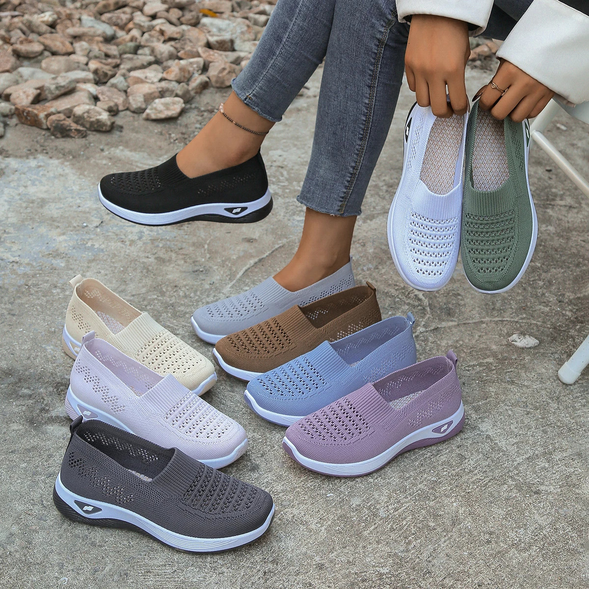2026 Summer Women Light Comfortable Breathable Casual Hollow Out Slip On Walking Shoes 260911