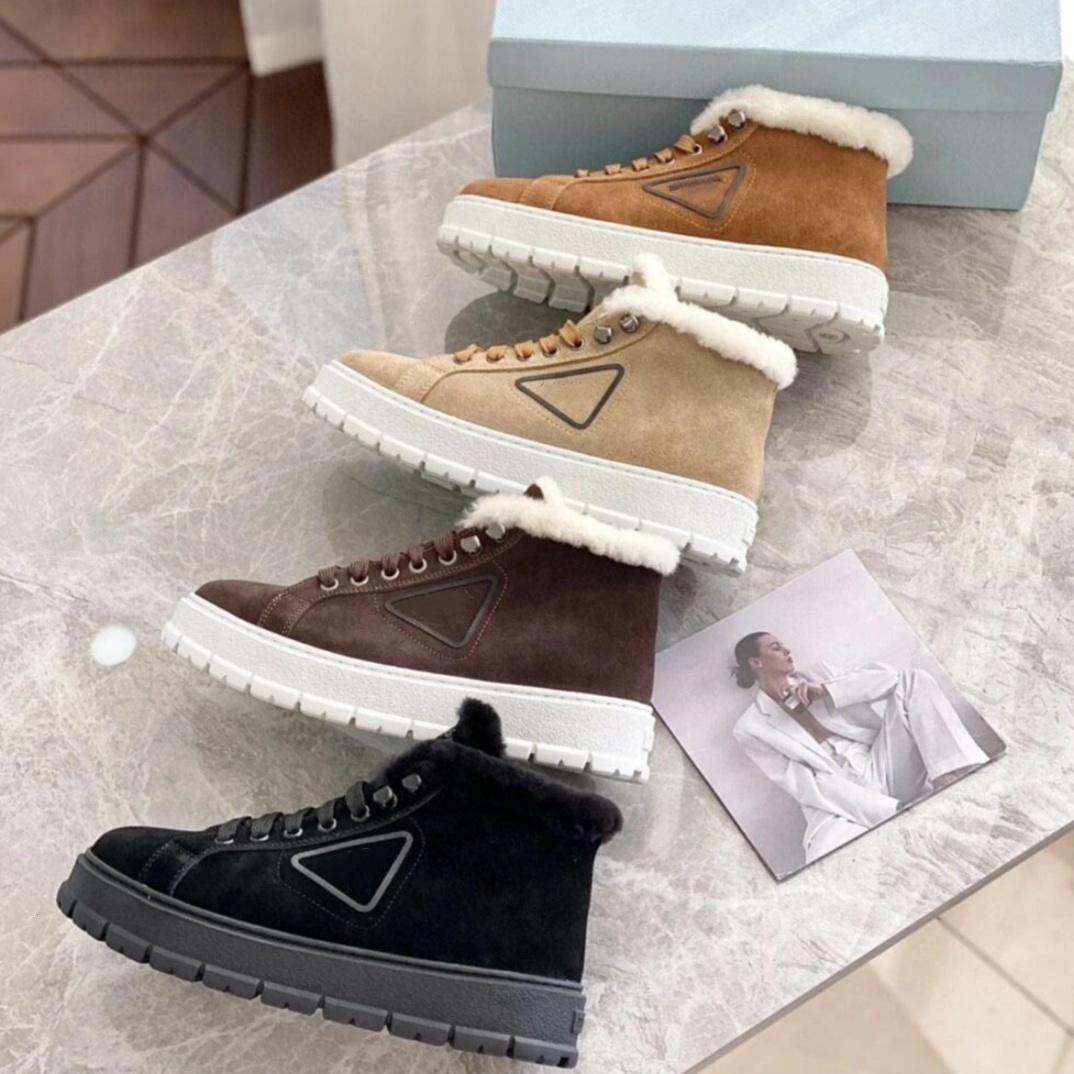 Outdoor Boots Designer Luxury Shoe Women Winter Snow Ankle Boot Suede Shearling Lace Up Platform Lug Sole Streetwear Black Fleece Warm Hiking Casual