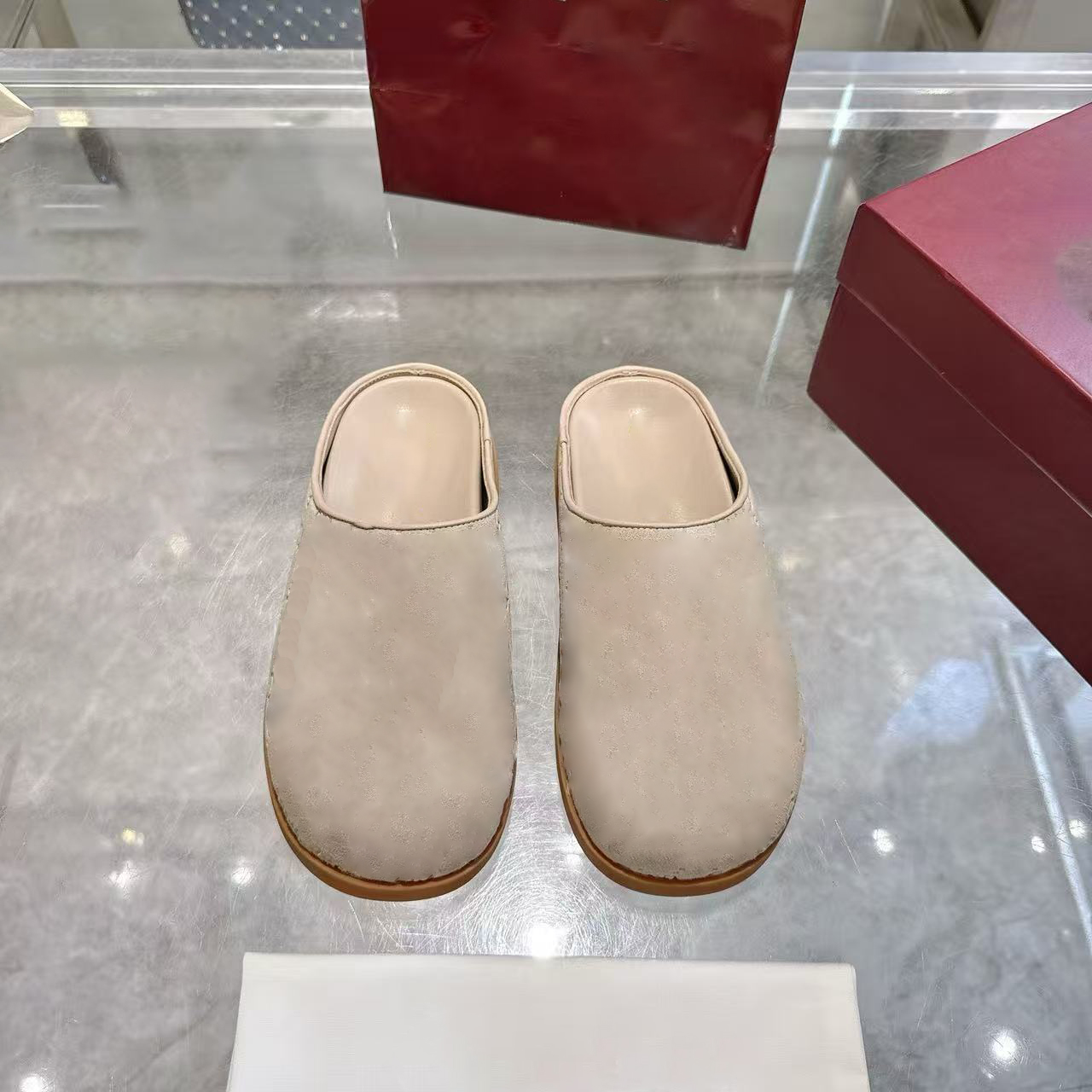 Designer Luxury Shoe Ladies Mule Loafer Clog Slipper Slip On Winter Casual House Closed Toe Suede Leather Platform Indoor Outdoor Coffee Taupe Backl