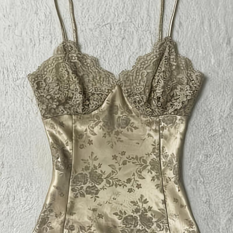 Designer Lace Patchwork Floral Cami V Neck Spaghetti Strap Long Top Slim Fit Elegant Summer Women Backless Camisole S-XXL