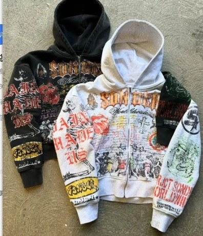 Saint Michael Cross-Border Trendy Brand Full Print Hip-Hop 3D Print Streetwear Loose Hooded Sweatshirt Jacket
