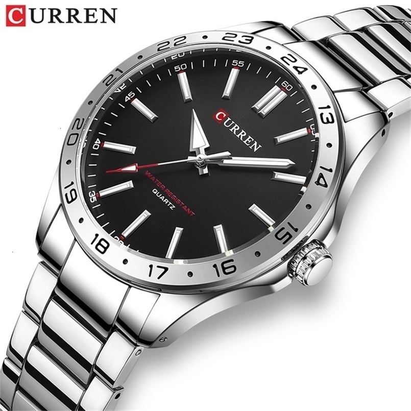 CURREN 8452 Men Quartz Watch Simple Fashion Leisure Business Clock Black Silvery Stainless Steel Strap Wristwatch for Male 260831
