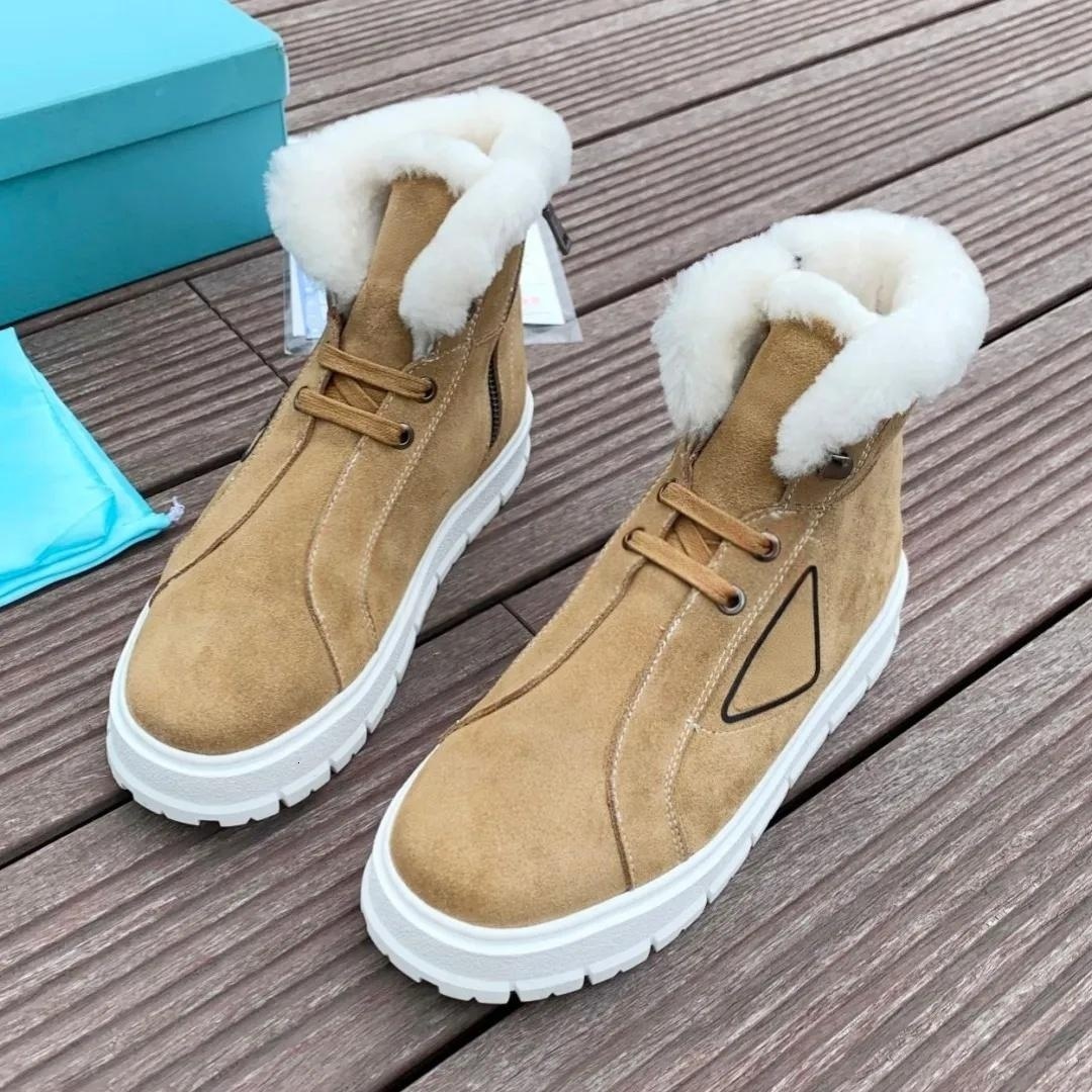 Suede Boots Designer Luxury Shoe Ladies Fleece Lined Snow Boot Lace Up Ankle Platform Lug Sole Winter Outdoor Warm Fashion Chunky Streetwear Black C