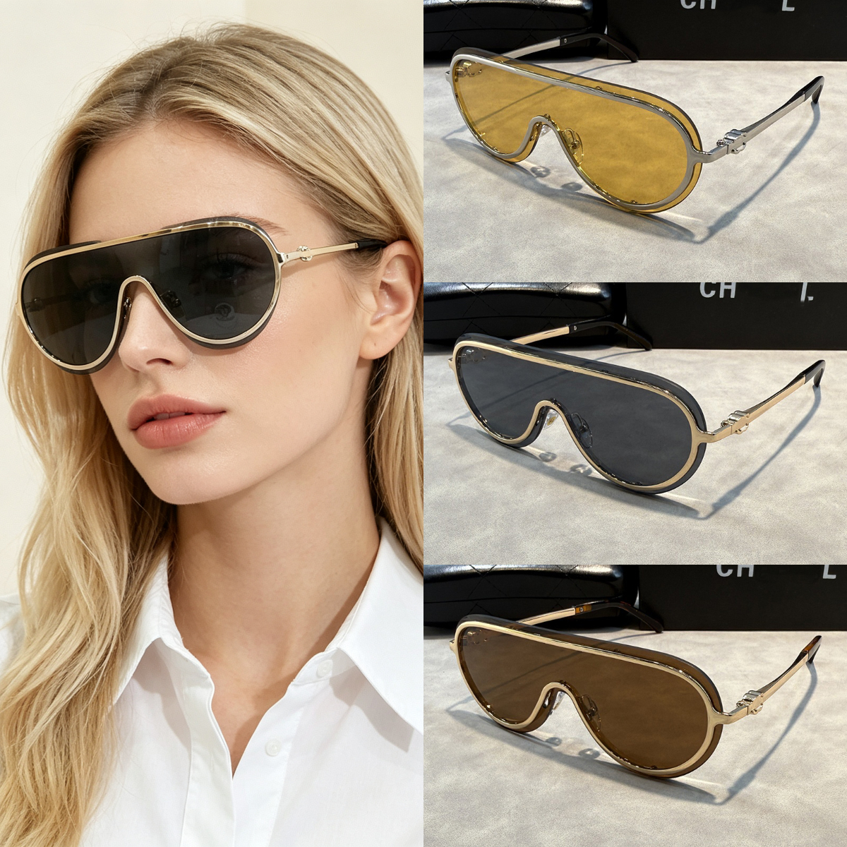 designer sunglasses for women glasses for men One-piece pilot sunglasses UV400 Metal edged full face goggles Outdoor sports leisure glasses