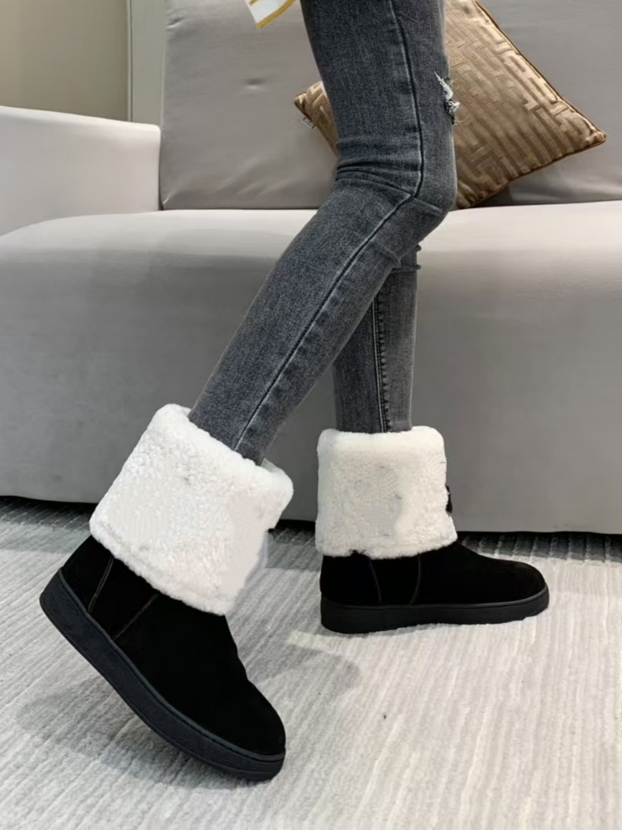 Bottes de neige classiques en patchwork fabriquées à la main, 100 % laine