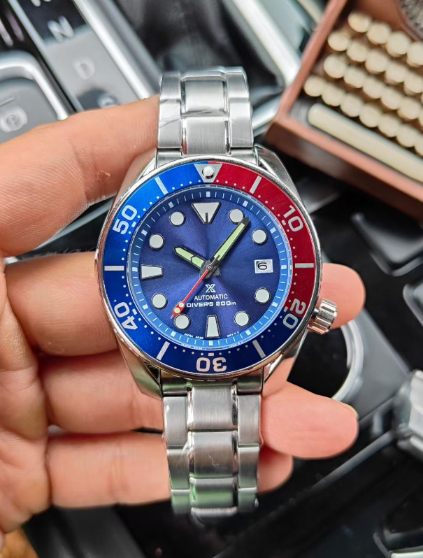 Top quality all steel SEIKOity men's and women's automatic mechanical wristwatch, rotating bezel, luminous dial, date display window, stai