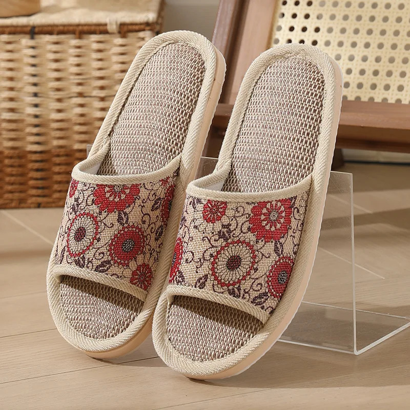 Autumn Winter Women Floor Slippers Retro Linen Open-toe EVA Thick Bottom Casual Sandals Indoor Home Couples Slippers Shoes 260911
