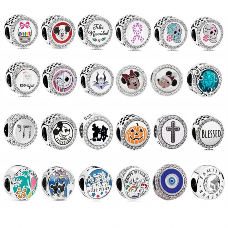 Exquisite Luxury Multiple Enamel Beads Elegant Mixed Theme Circular Enamel Beads Silver Full Diamond Large Hole Beads Womens DIY Bracelet Making Acc