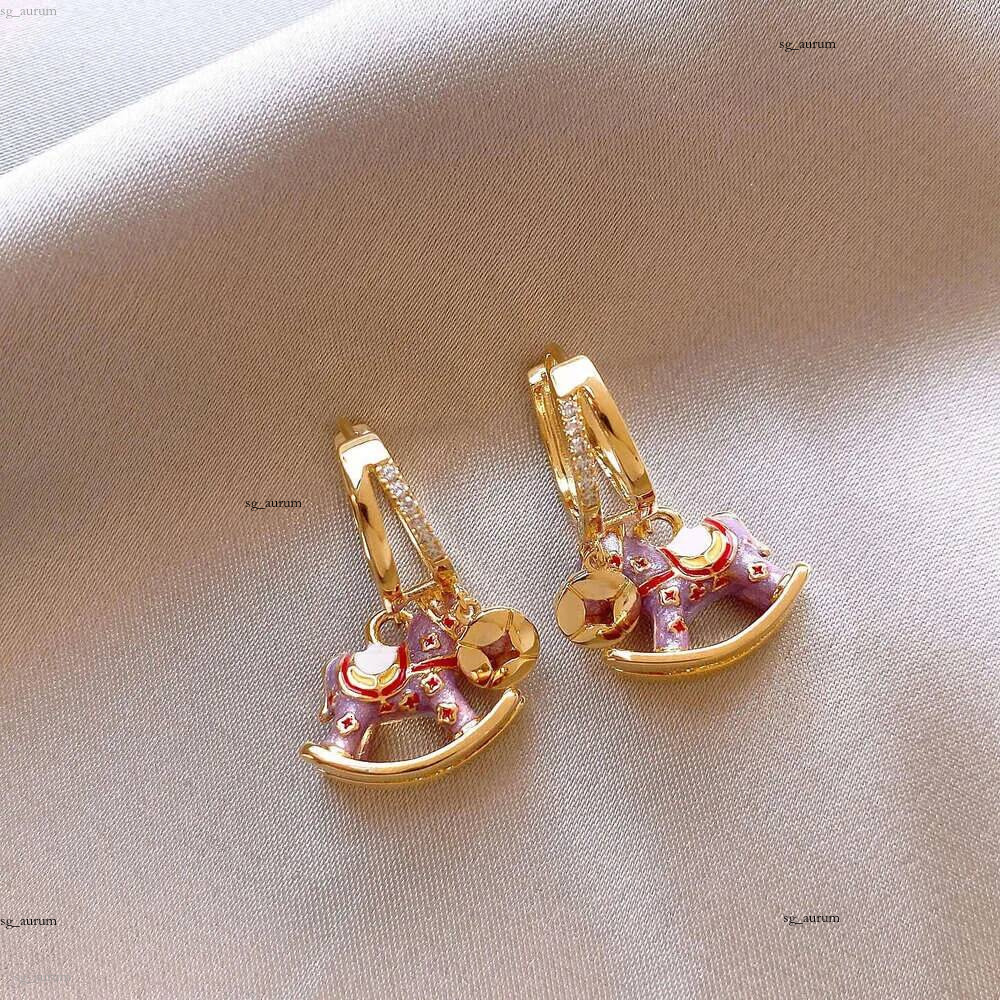 Zodiac Year Micro Inlaid C Circle Purple Pony Coin Earrings for Women Niche Design High end Earring Light Luxury Ear Accessories