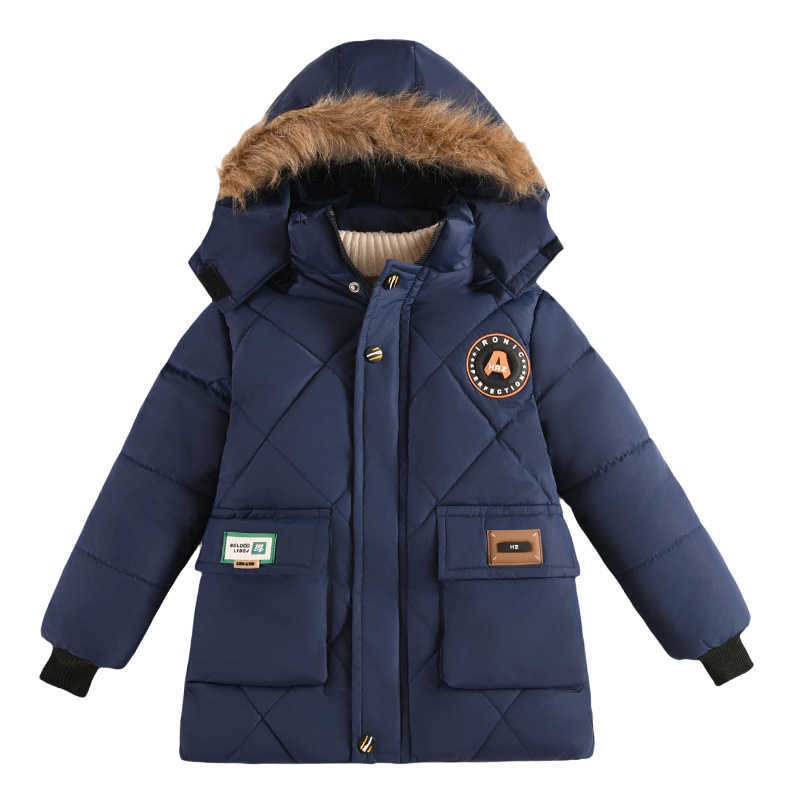 Boys' winter outerwear thick stylish mid-length fleece-lined and extra-warm cotton coat for toddlers and young children L26914