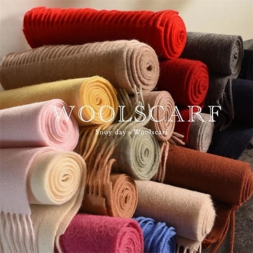 Knitted Scarf Women 100% Wool Winter Warm Scarves Bright Solid Color n Thickened Shawl Soft Cashmere Pashmina Neck 2025 260831