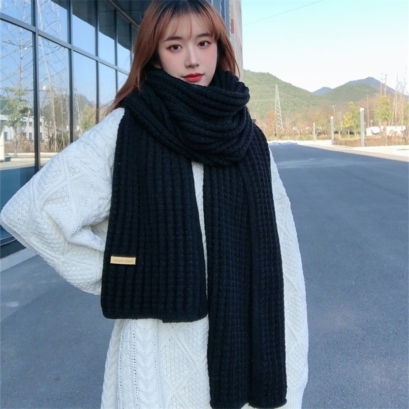 ins Harajuku style thick wool knitted scarf for women in winter versatile thickened warm students solid color tren 260831