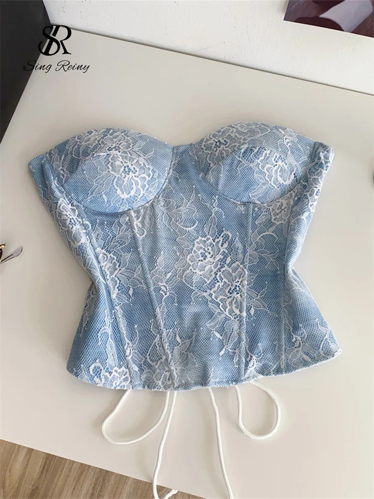 SINGREINY Sexy Lace Strapless Mini Top Ladies Backless Bandage Camisole Fashion Women sweet Senior Chic Beachwear Corset 260911