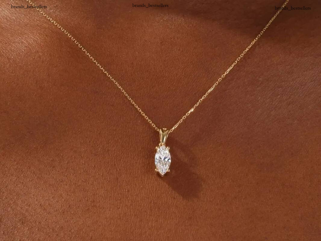 Pendentif Solitaire taille Marquise, colliers en diamant simulé pour femmes, collier en or massif, bijoux de mariée