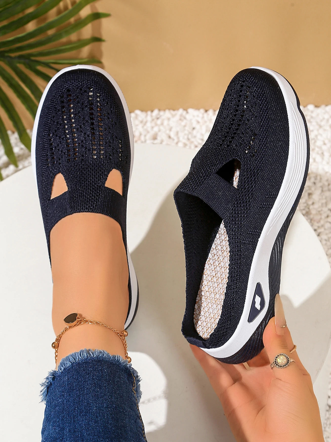 Women's Indoor Home Half Slippers Breathable Vent n Slip On Summer Casual Footwear Daily Slip-on Sandals for Household 260911