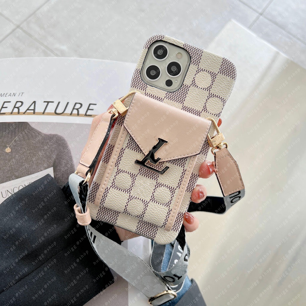 Fashion Designer Crossbody Shoulder Strap Lanyard Phone Case 18 17 Pro Max 16 15 14 13 Mobile Cover Luxury Brand Wallet Purse Card Holder Case Samsu