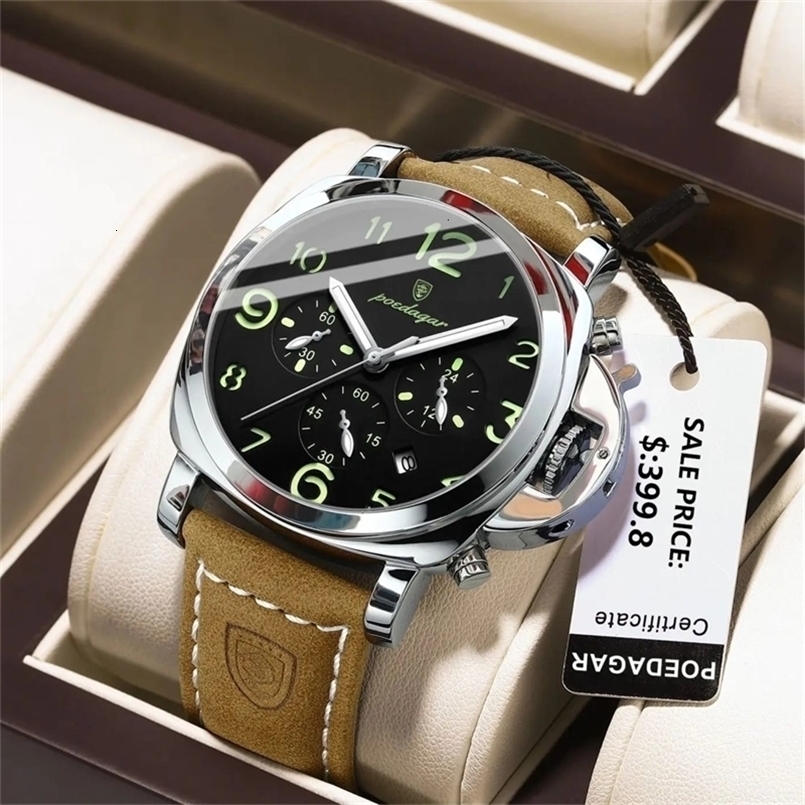 POEDAGAR y Military Watch For Men Waterproof Luminous Leather Man Quartz High Quality Men's Sports Watches Male Reloj 260831