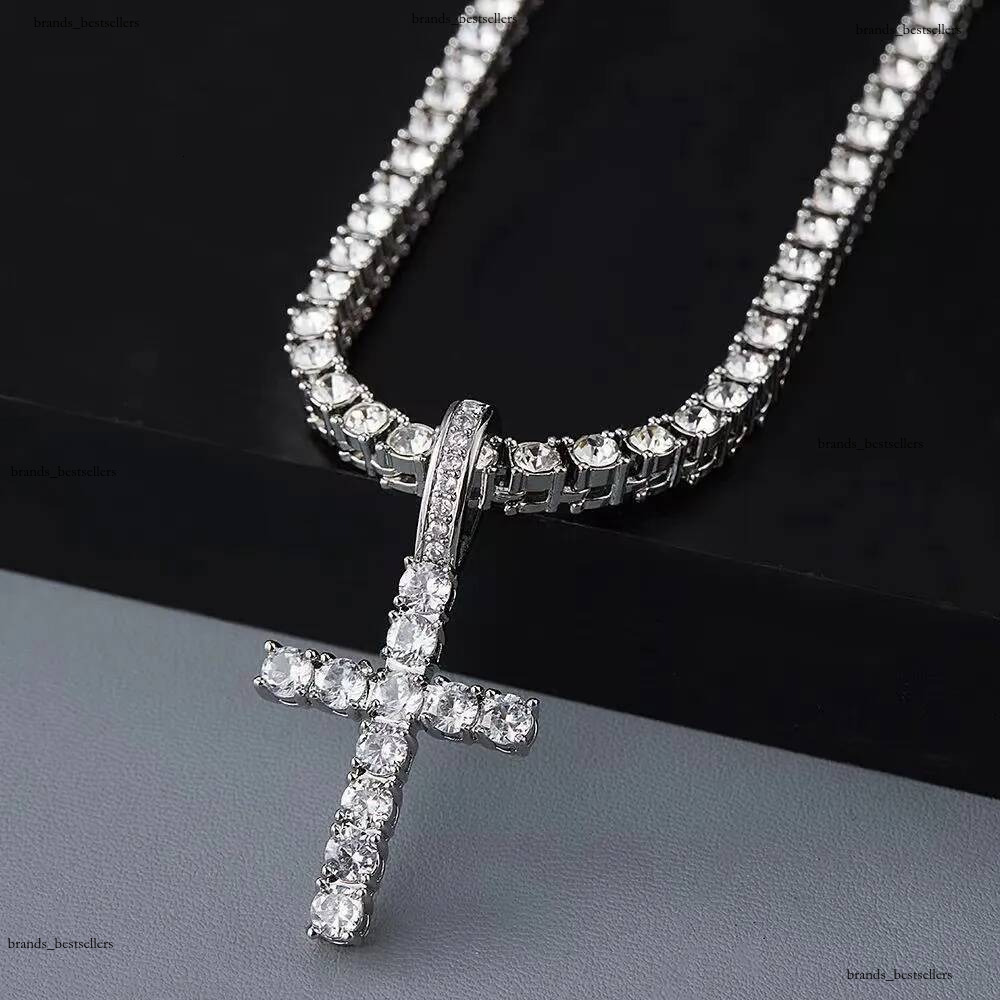 Necklaces Cross Pendant Hip Hop Necklace 4mm 5mm Vvs Moissanite Diamond Tennis Chain 925 Silver for Women Men Jewelry 2024 new