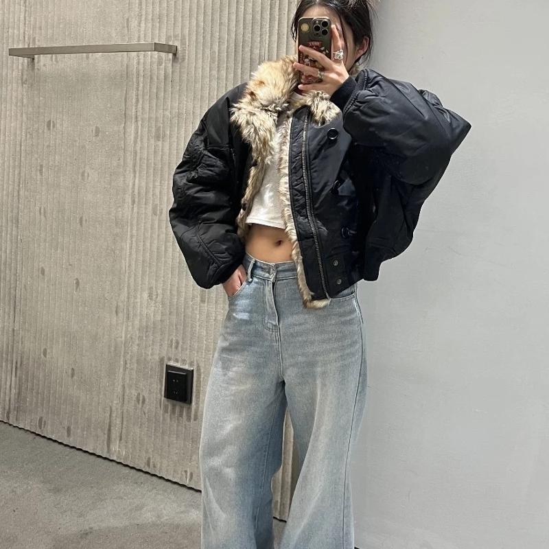 Hommes Streetwear Veste Courte Détail Fourrure Le Long Du Revers Et De La Patte À Manches Longues Fermeture À Bouton Unique Silhouette Surdimensi
