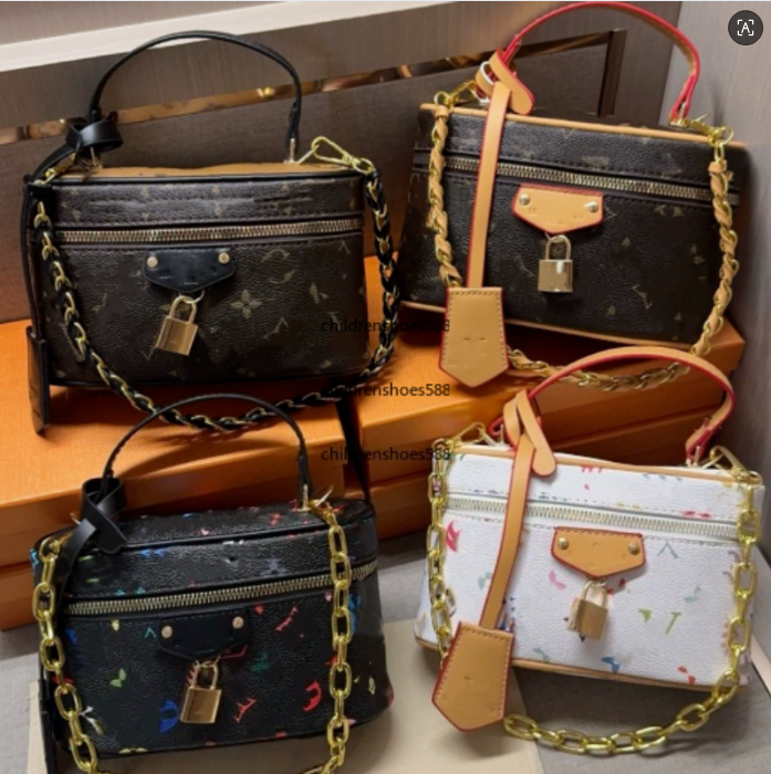 Women Retro Printed Box Handbag, Decor Lock Top Handle Mini Makeup Bag, Leather Chain Crossbody Shoulder Purse, Trendy Small Handbag for Daily Life