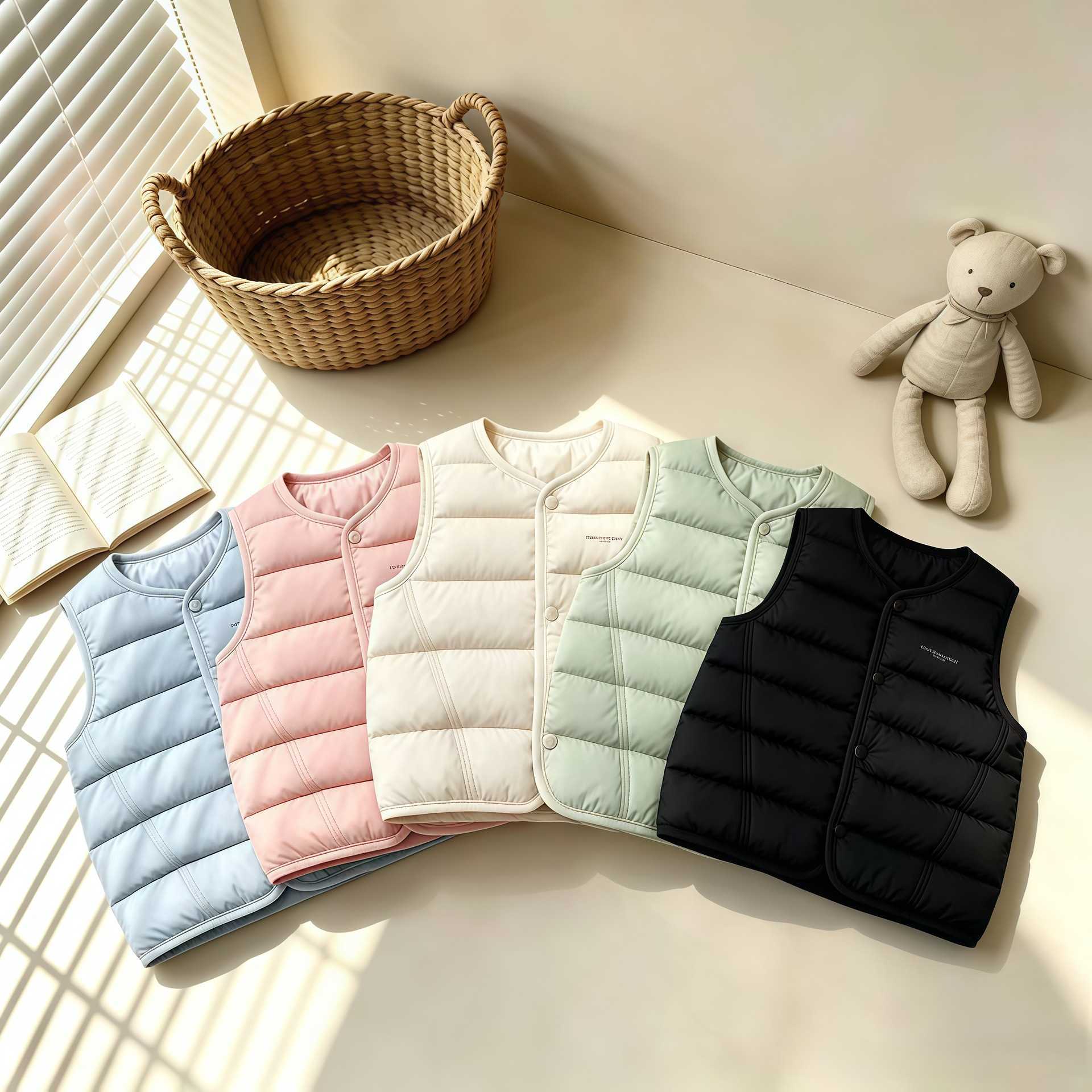 New lightweight short and warm cotton vest for toddlers and young children featuring a simple solid color design with letter patterns suitable for b