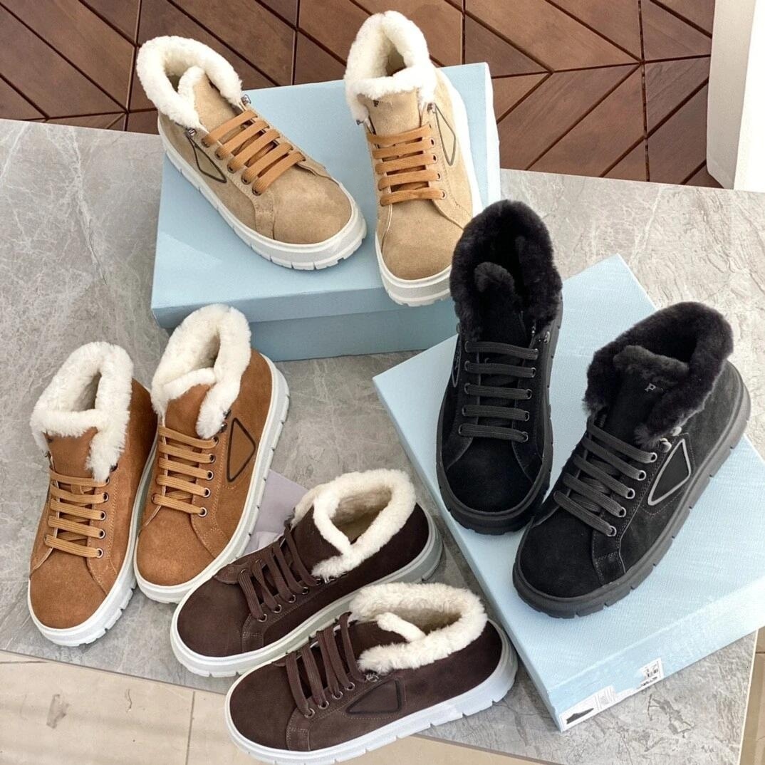Ankle Boots Designer Luxury Shoe Women Snow Boot Suede Shearling Trim Lace Up Thick Platform Warm Winter Street Outdoor Casual Fashion snow boot Hik
