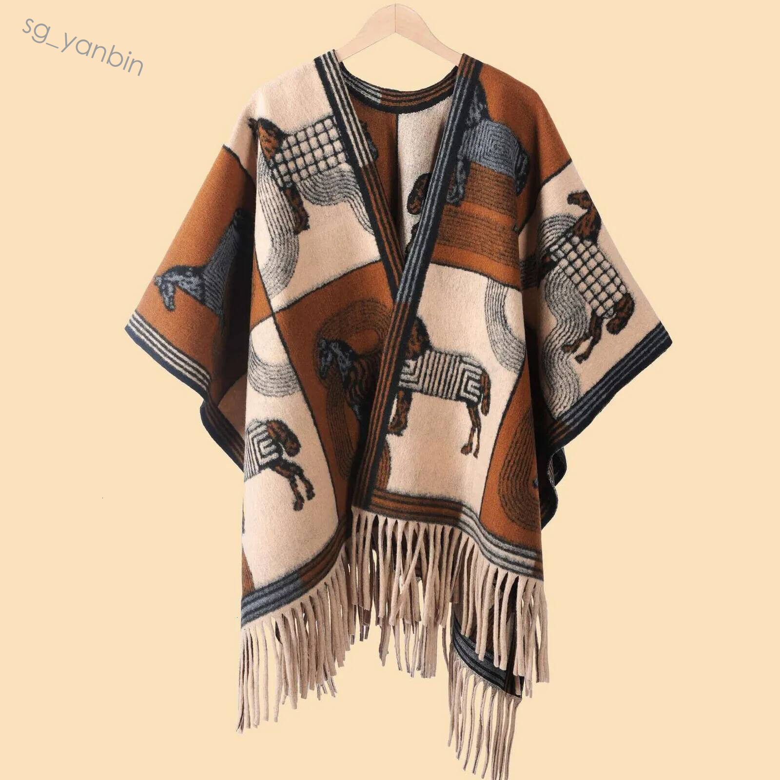 Designer Camel And Blue Shawl Top High Quality Cashmere Classic Monogram Pattern Tassel Edges Large Size As Both Scarf Cape130 150com Hot Hot