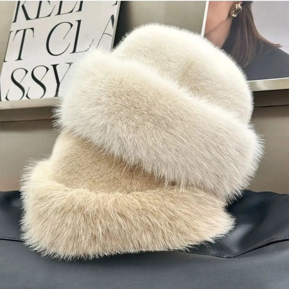 Fluffy Fur Bucket Hat For Women Plush Fisherman Hat Warm Women's Winter Hat Thicken Cold Snowy Day Panama Cap Chrismas Gifts 260915