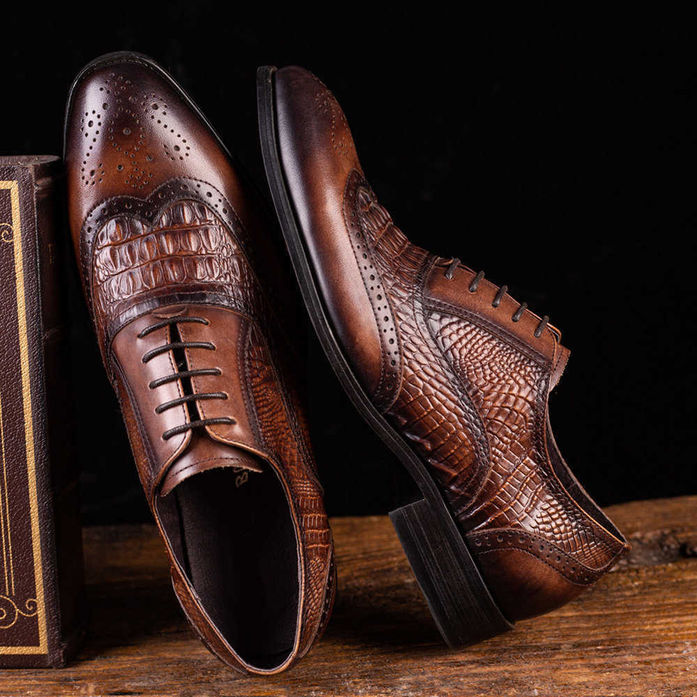 Vintage Crocodile 2022 Fashion Fashion Men Shoes Formal Dress Casual Shoes Business Wedding Loafers Designer Brogue Office Shoes H260915