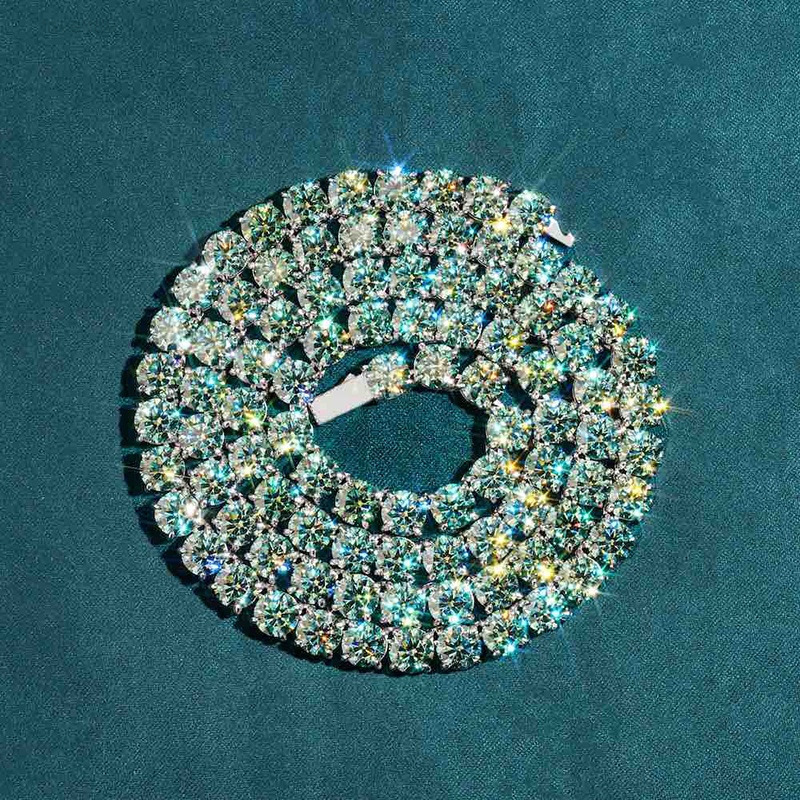 3mm 4mm 5mm 6.5mm Green Moissanite Tennis Chain Hip Hop Pass Diamond Tester Iced Out GRA Bling 925 Silver Necklace Fine Jewelry