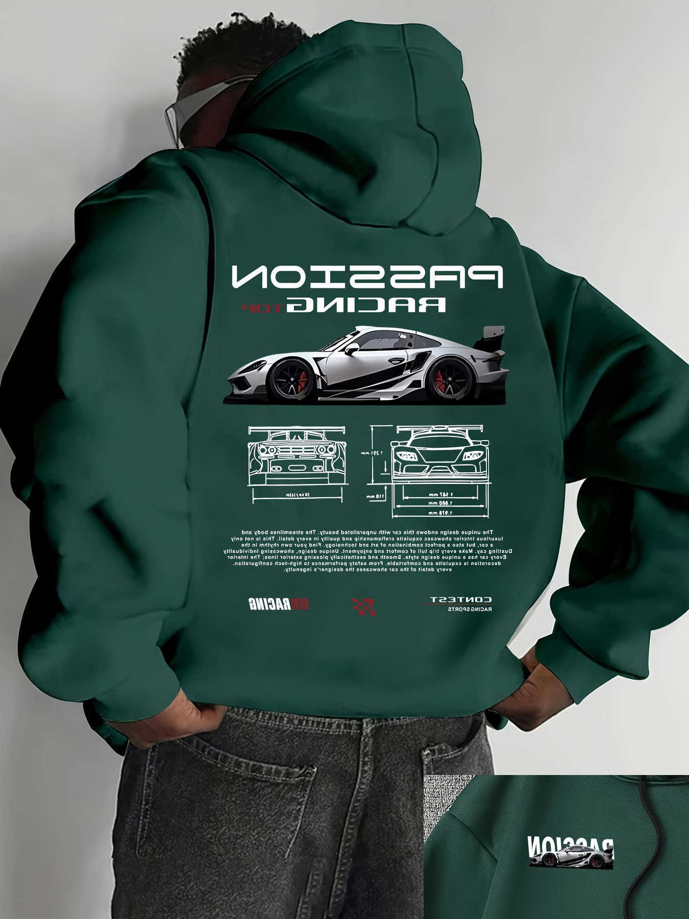 Hooded Popular Digital Pattern Men's Sweatshirt with Car-Themed Design American-Style Casual Sports Long-sleeved Shirt D260915